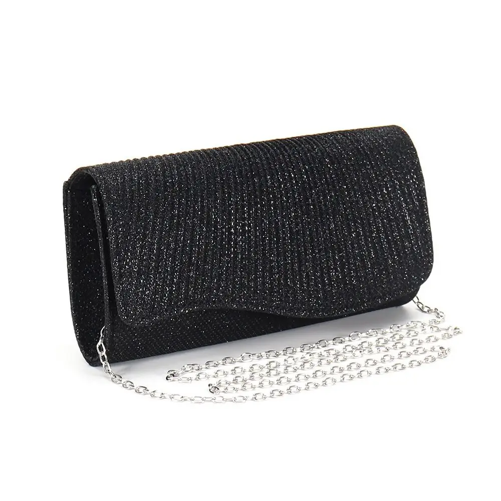 Bolso de sobre plateado con cadena brillante para fiesta y boda