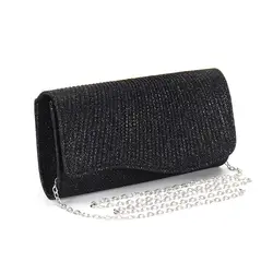 Bolso de sobre plateado con cadena brillante para fiesta y boda