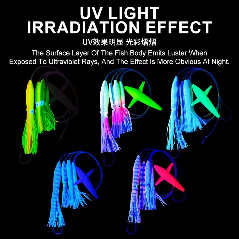 Señuelo Arrastre 203g Pulpo Calamar Luminoso UV con Anzuelo - imagen 3