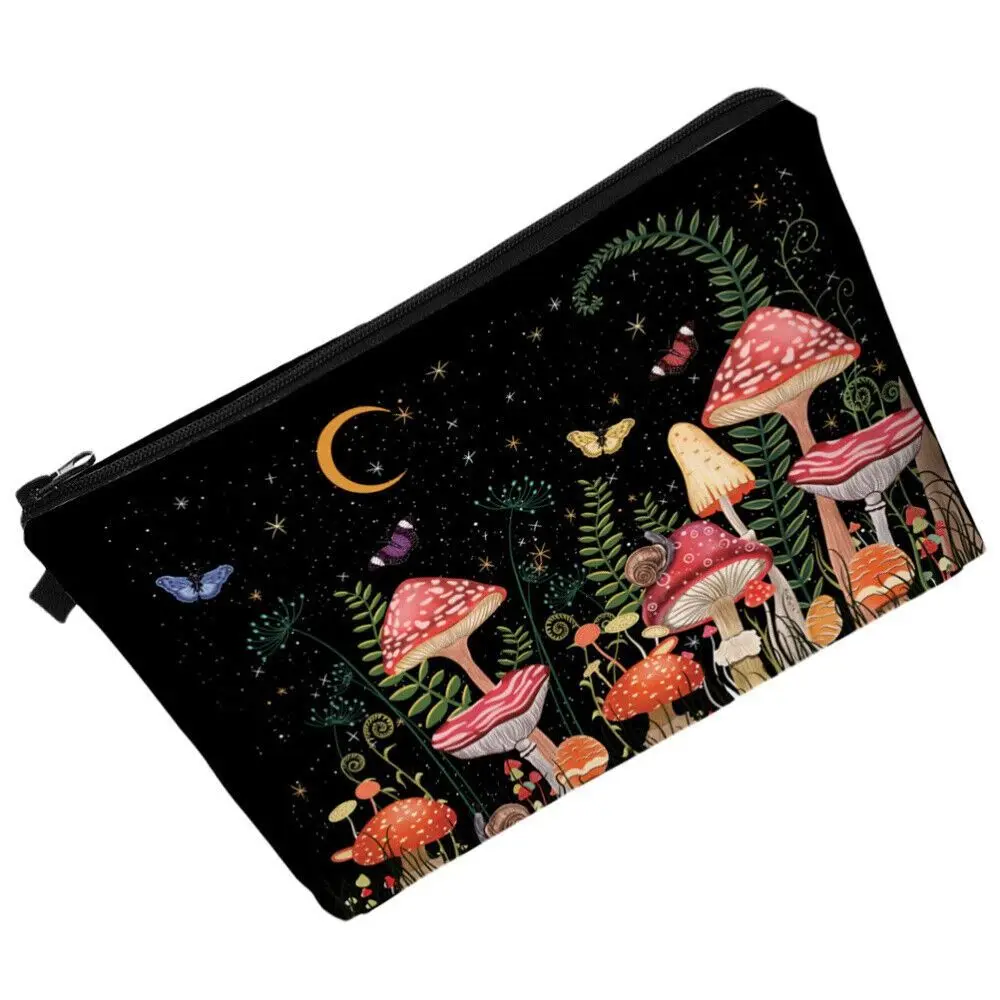 Bolsa de cosméticos estampado hongos, gran capacidad con cierre - imagen 4