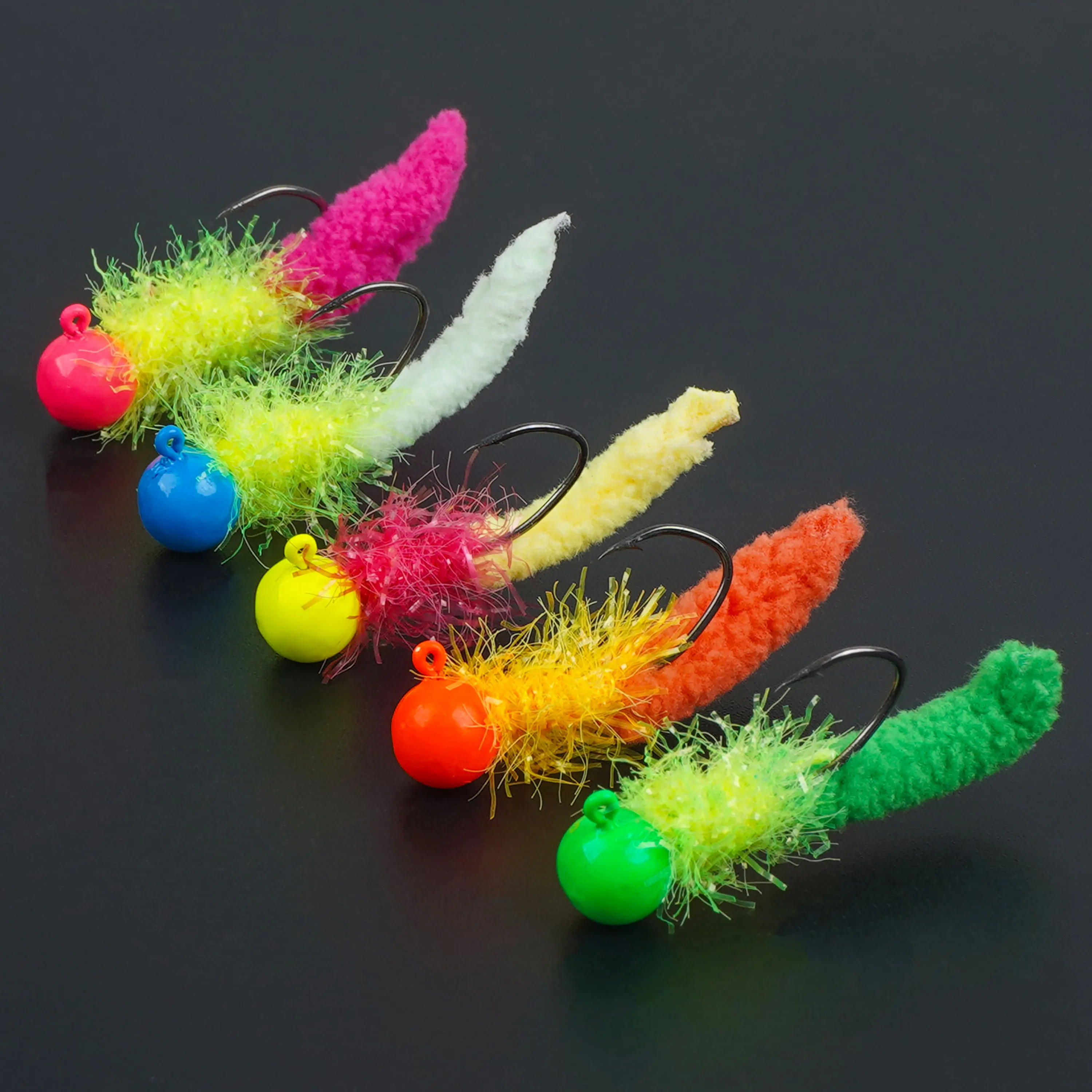 Jigs de marabú atados a mano – pluma ultraligera para pesca en hielo - imagen 3