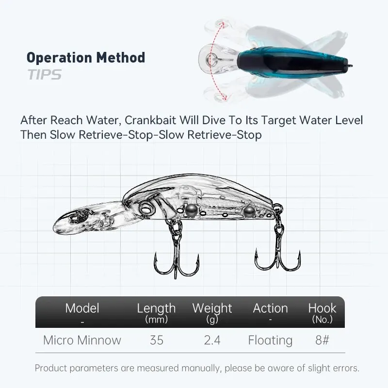 Micro wobblers Minnow duros de buena acción para lubina y lucio - imagen 4