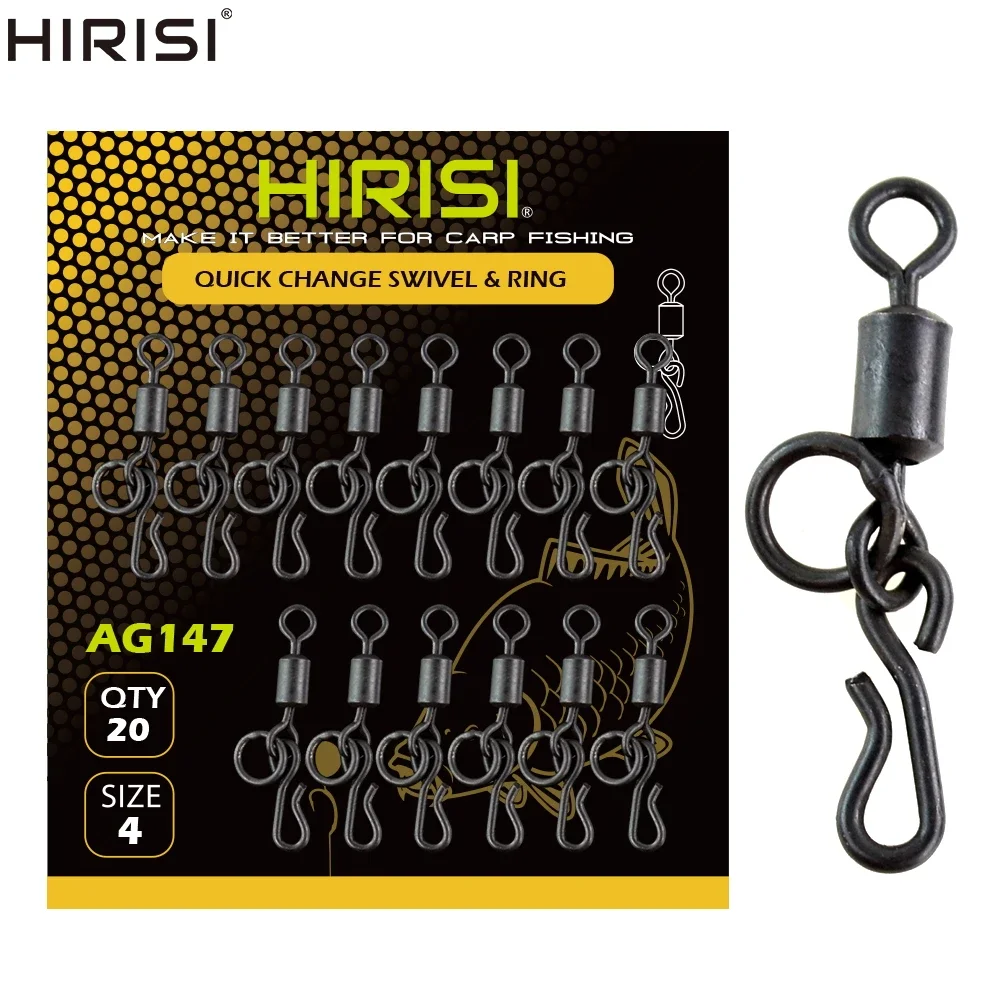 Ganchos giratorios Hirisi AG147 para carpa – cambio rápido y anillo sólido