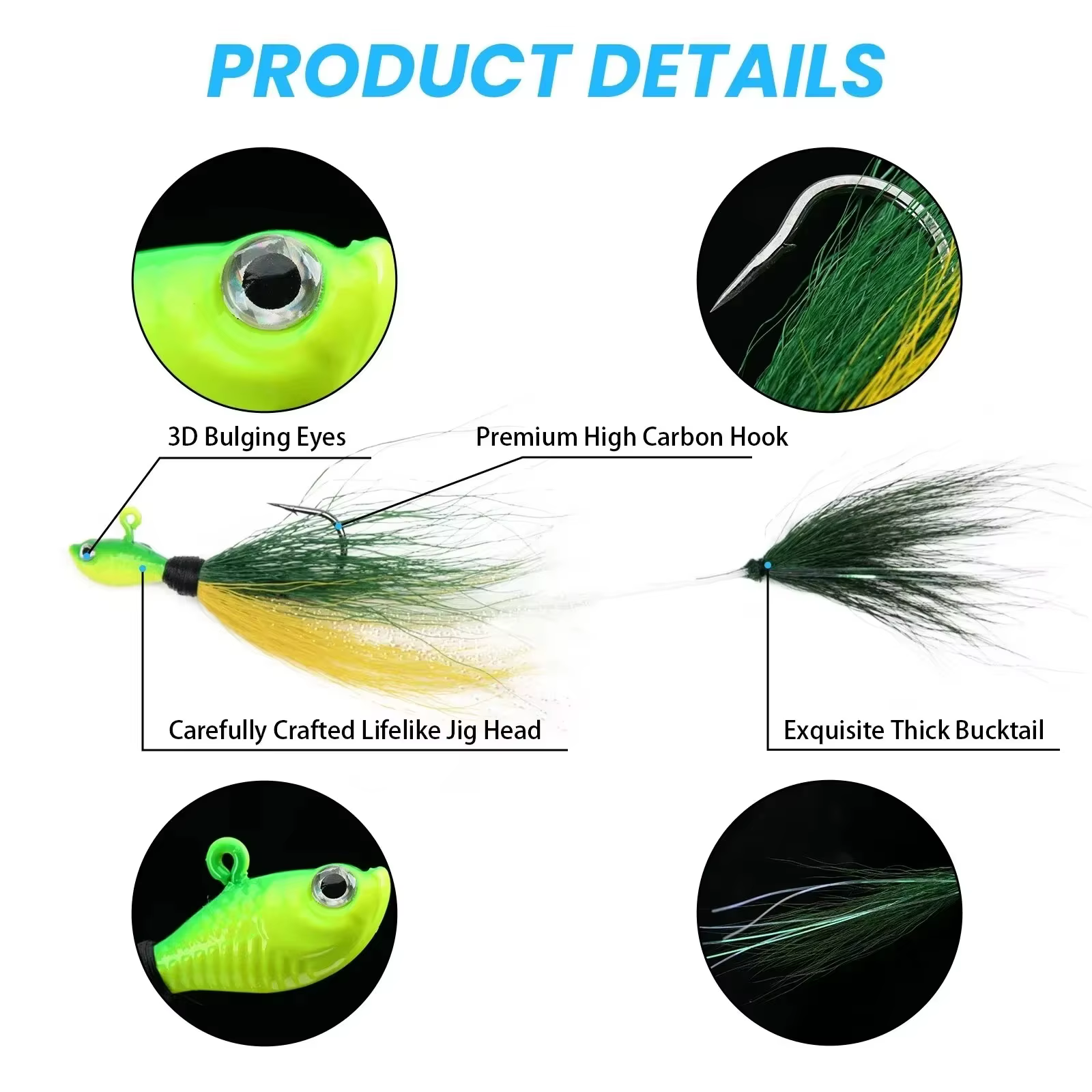 Goture Bucktail Jig Señuelo de Pesca Agua Salada Efecto Luminoso - imagen 2