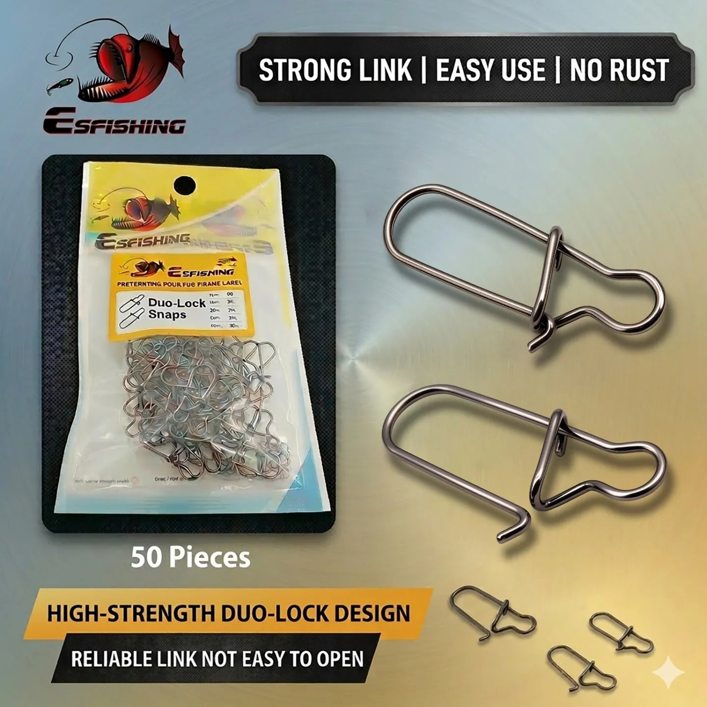 ESFISHING Broches Fastlock de acero – Conectores de seguridad para pesca - imagen 3