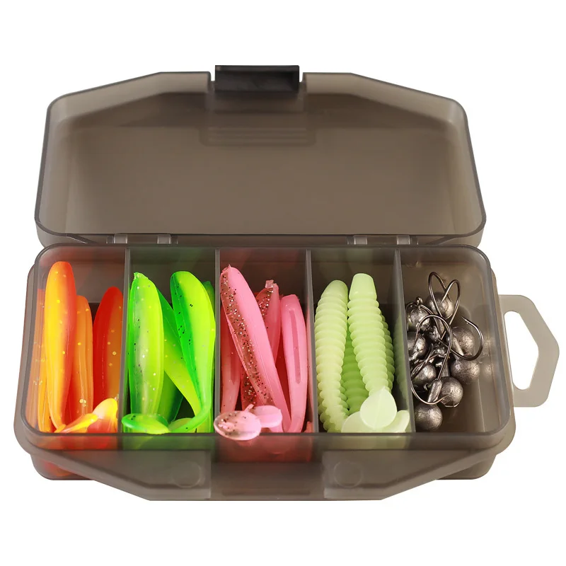 Kit completo de señuelos de pesca blandos con cabezas plomadas y cola de paleta