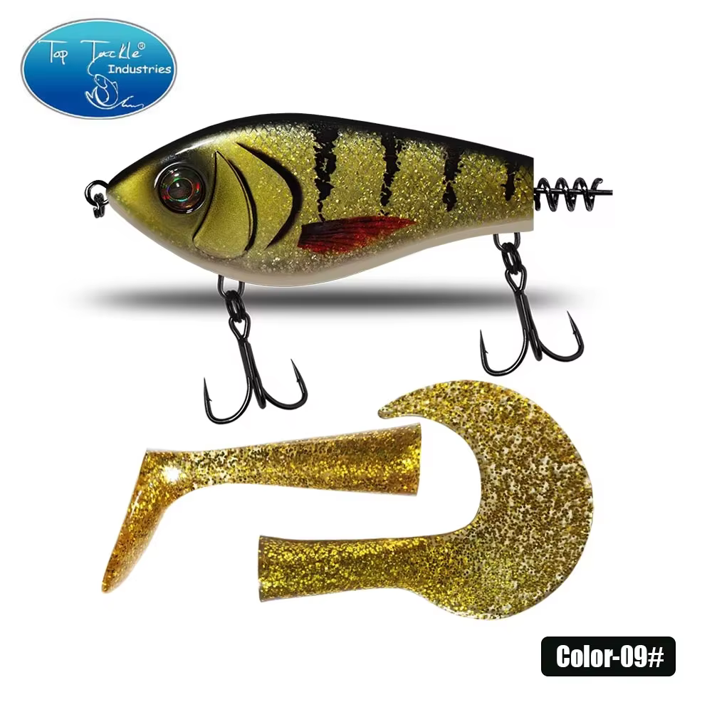 Vista del señuelo jerkbait de pesca para lucio