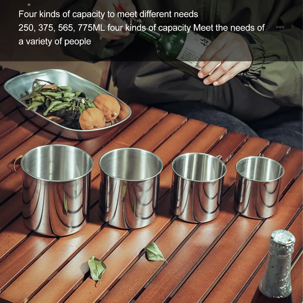 Tazas de camping inox con asa plegable apilables y duraderas