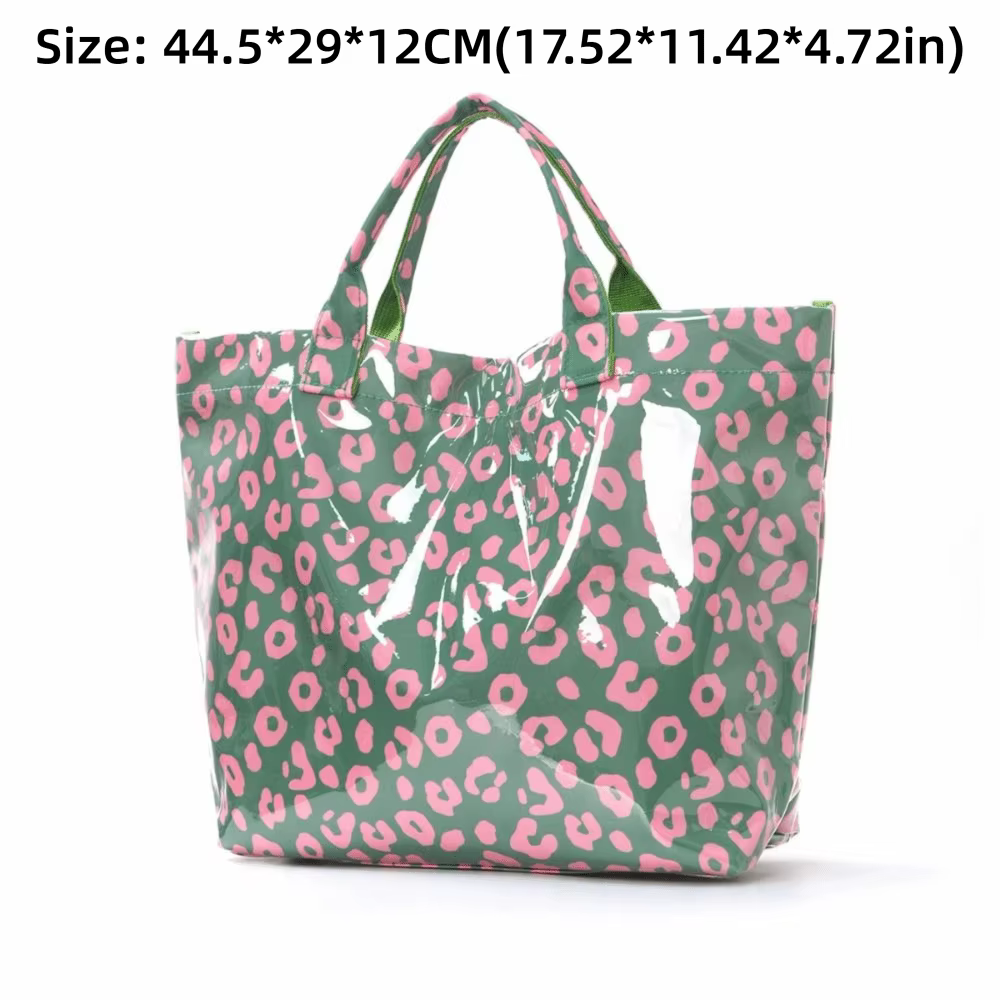 Bolso de mano de PVC a rayas para mujer impermeable con estampado de leopardo