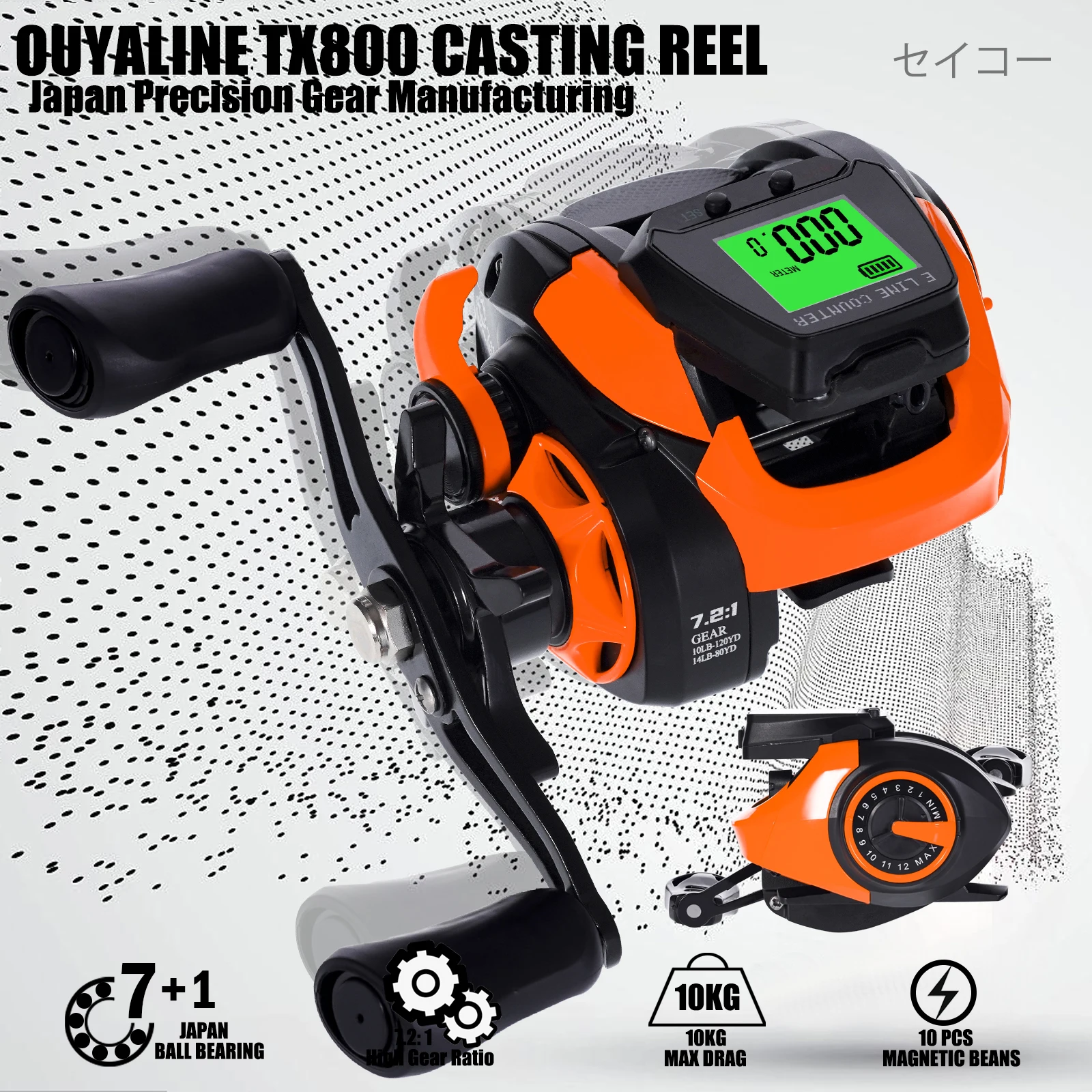 Carrete Baitcast Agua Salada 7.2:1 – Metal 10kg Arrastre Alta Velocidad - imagen 5