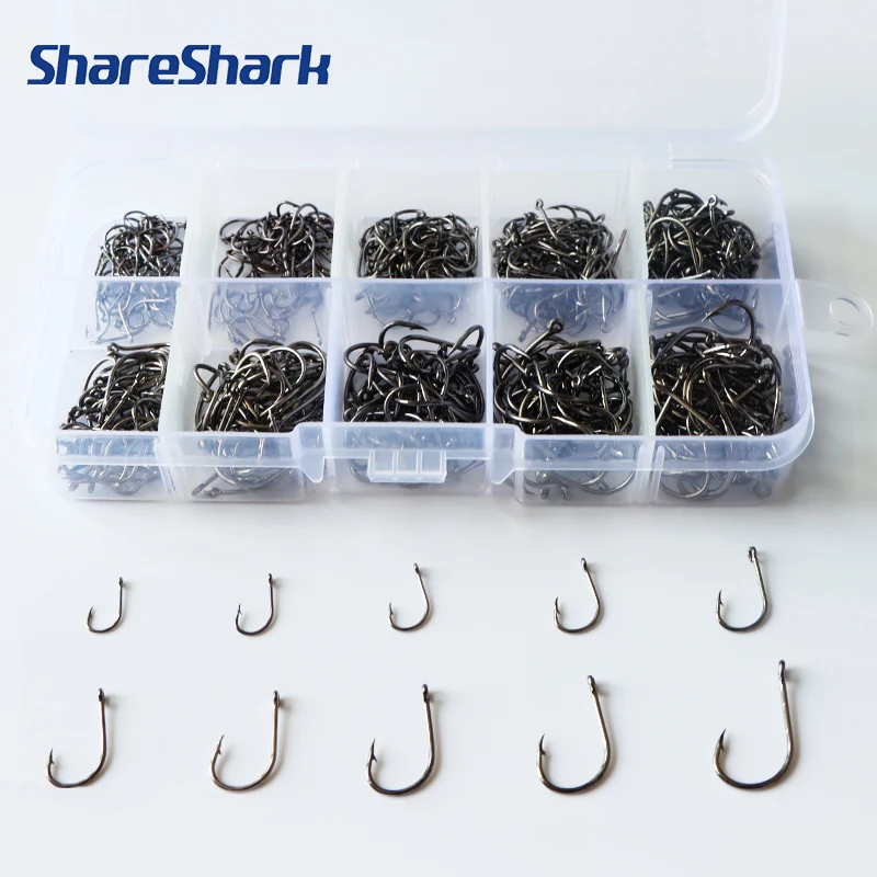 Anzuelos con púas ShareShark de acero al carbono afilados