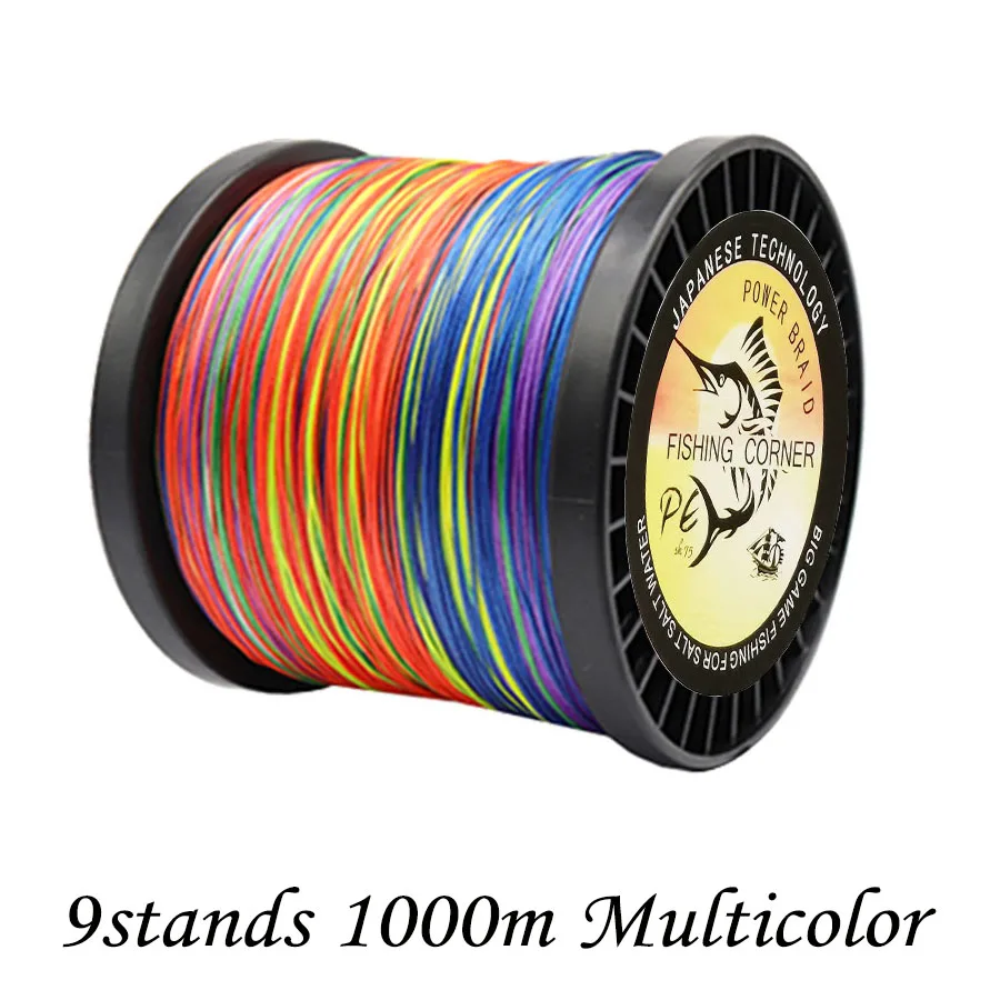 Línea trenzada X9 multicolor de 9 hebras PE para pesca en agua salada