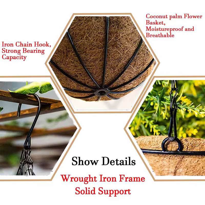 Cesta colgante metal para plantas 8/10 pulg. con forro coco - imagen 2