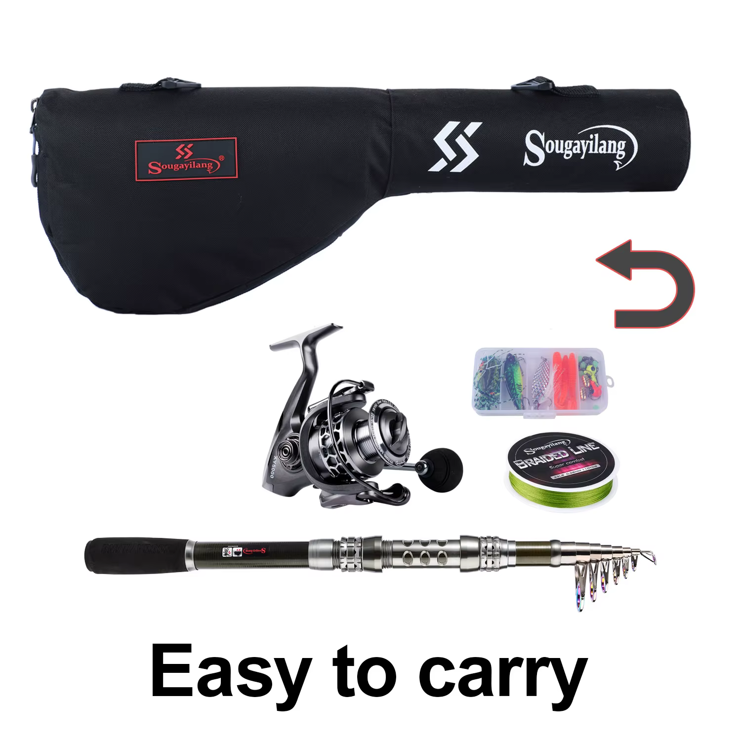 Sougayilang Bolsa de Pesca Portátil para Caña, Carrete y Señuelos - imagen 4