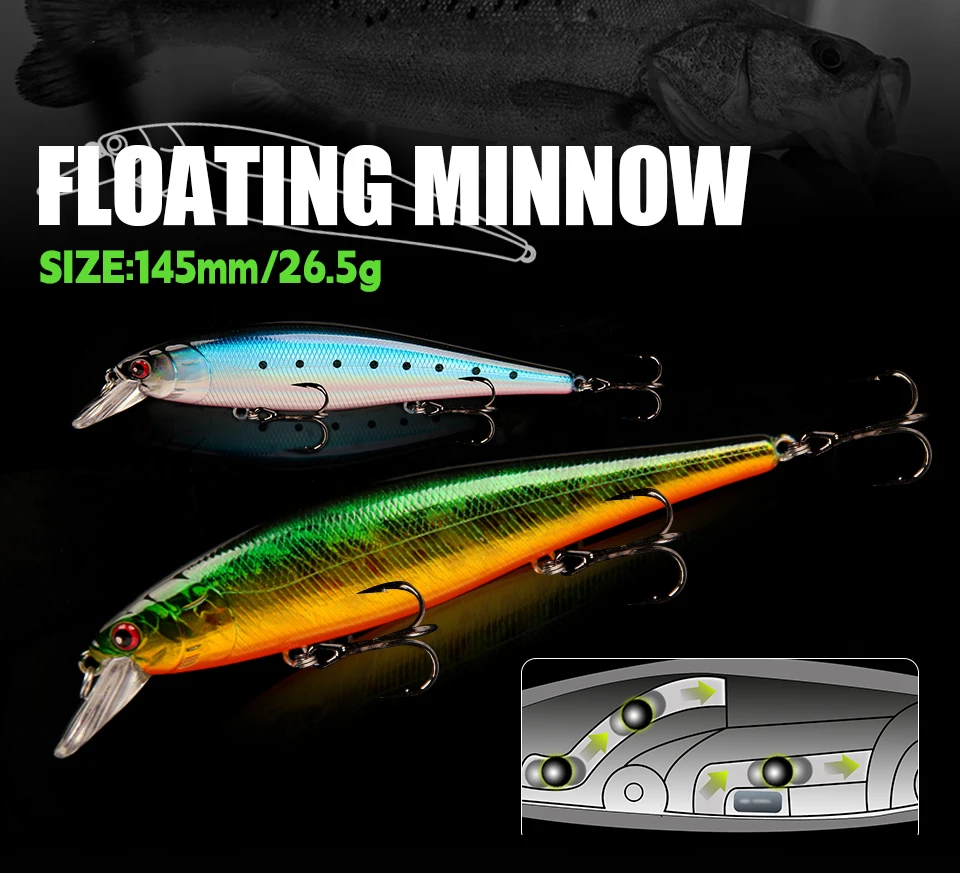 Señuelo flotante Minnow AJLURES vista lateral
