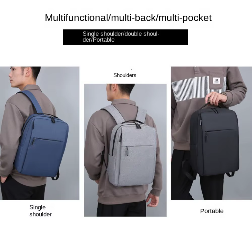 Mochila Oxford gris abierta mostrando el interior
