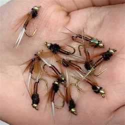 Ninfa Stonefly marrón con hackle y alambre de cobre para trucha