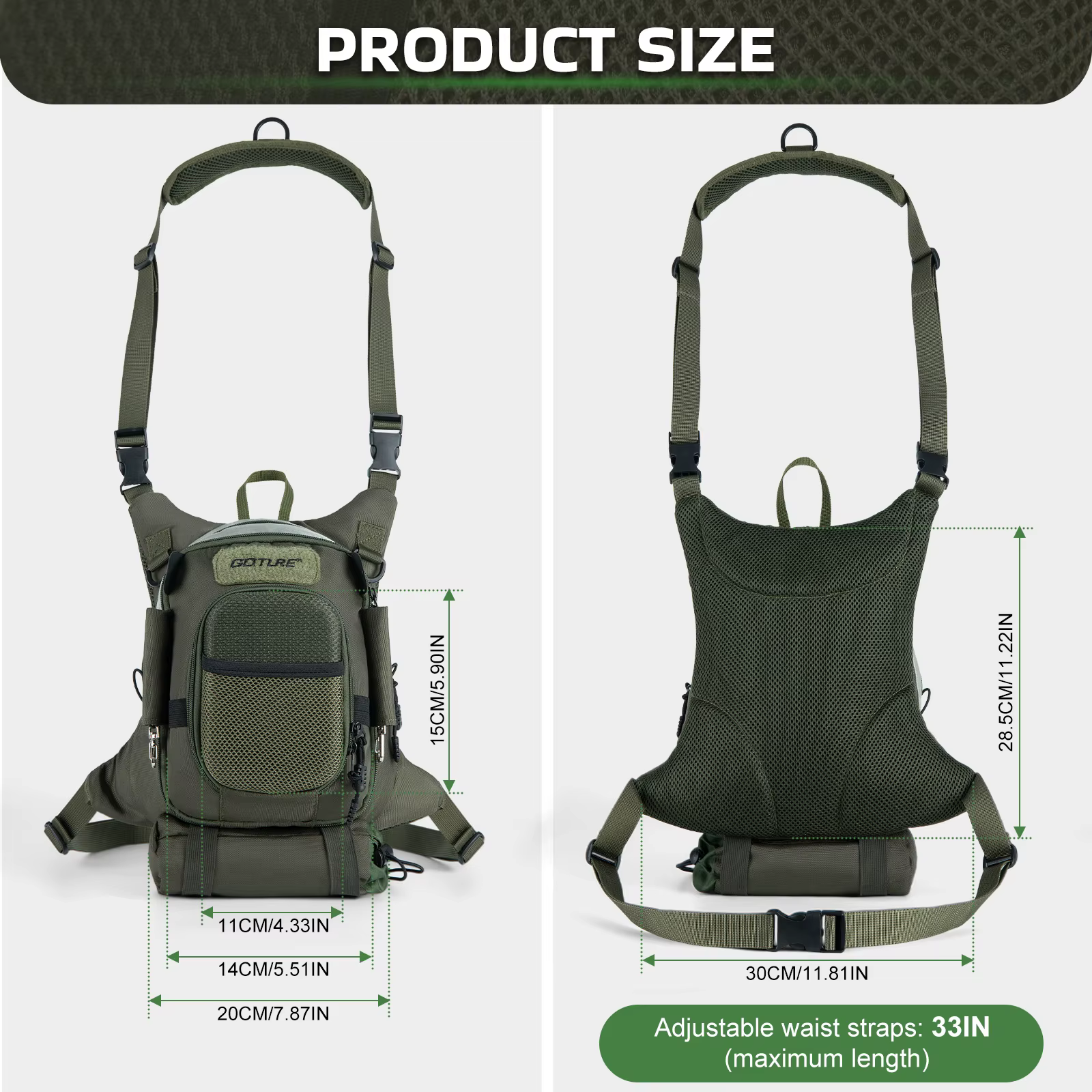 Goture Bolsa de pecho para pesca a mosca con correa acolchada - imagen 3
