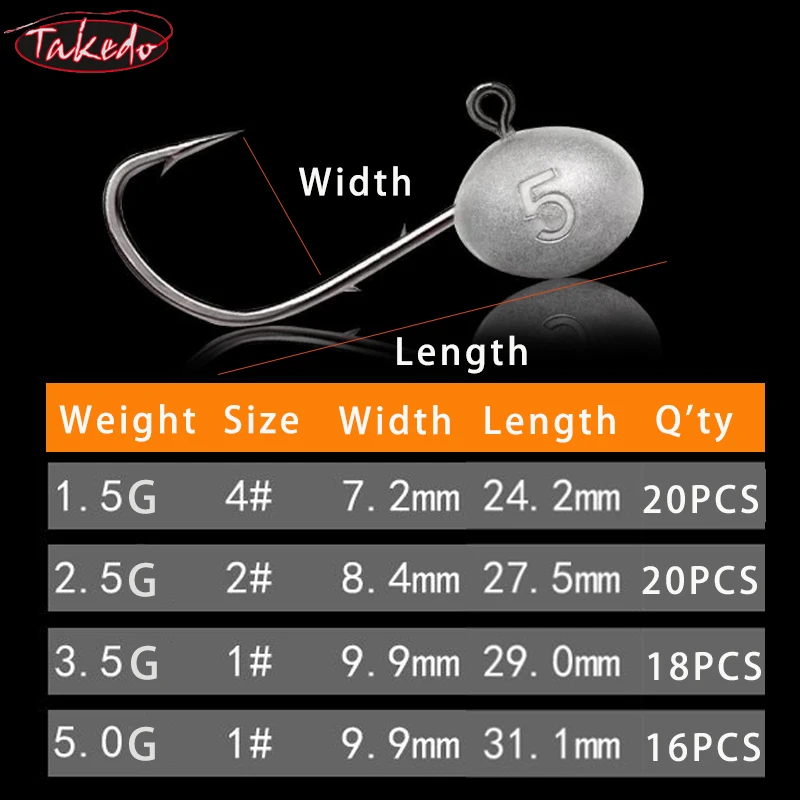 Anzuelos Jig Head TAKEDO HG31 de acero alto carbono para vinilo - imagen 3