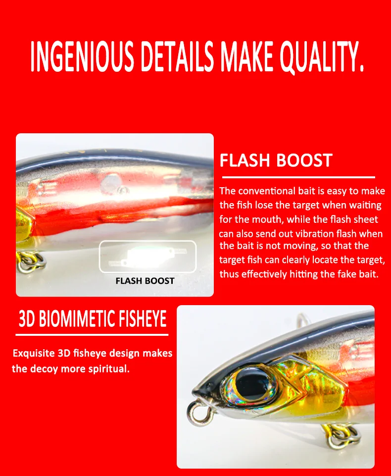 Detalle del cebo duro artificial AJLURES con acabado flash