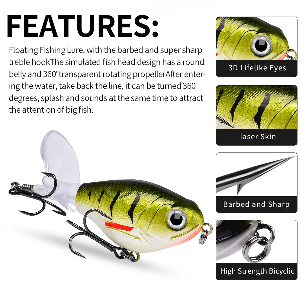 Whopper Popper Topwater para lubina: señuelo de cola giratoria - imagen 2