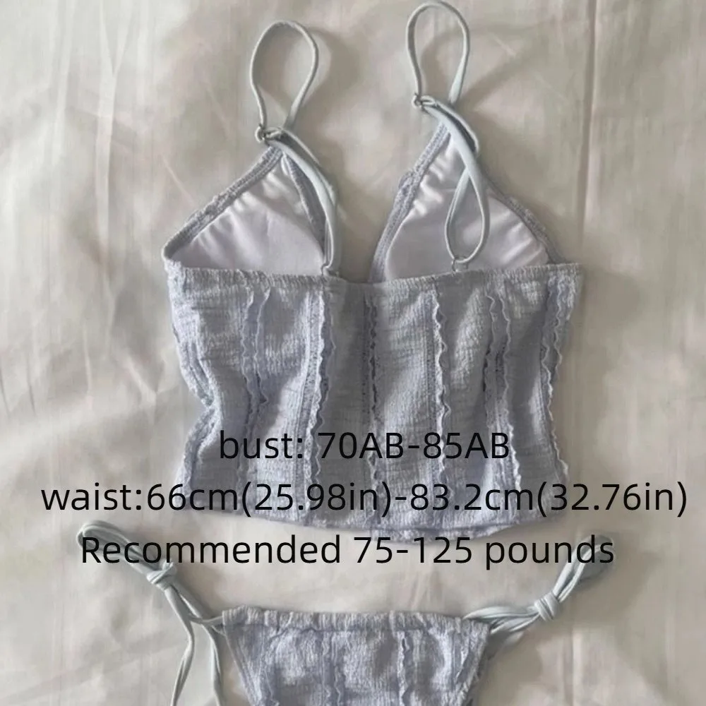 Bikini de tres piezas sin tirantes para pecho pequeño con diseño - imagen 5