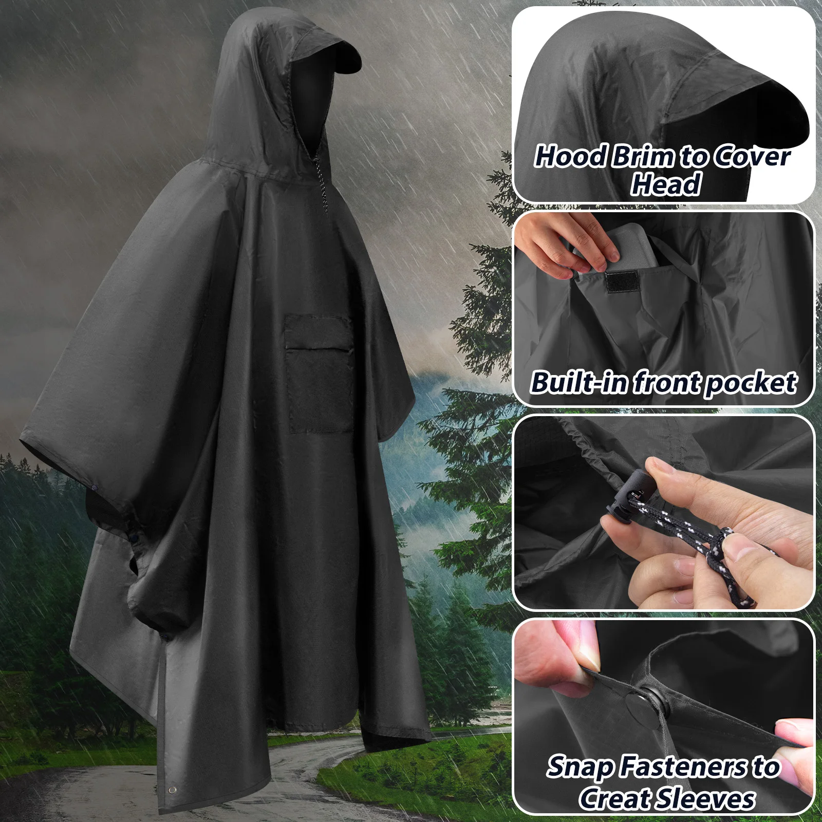 Poncho de lluvia ligero e impermeable con capucha para pesca deportiva - imagen 5