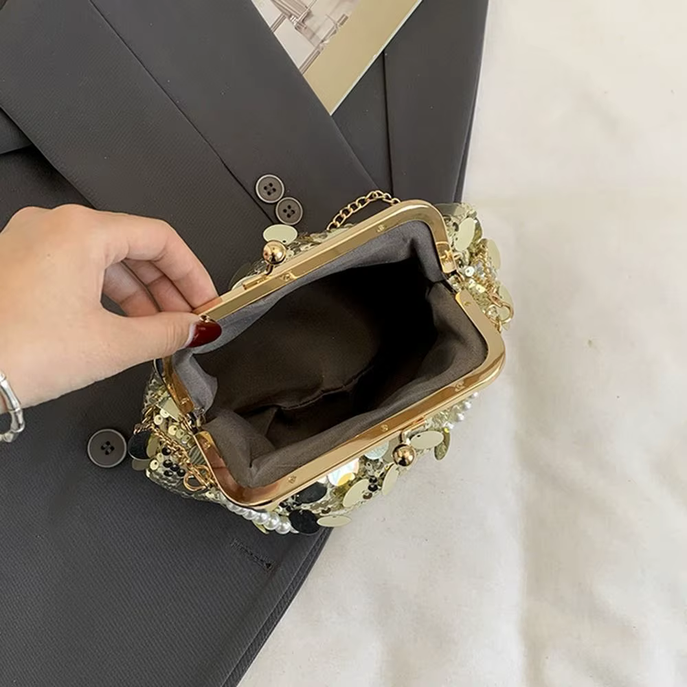 Bolso bandolera de fiesta con lentejuelas y perlas – Gran capacidad