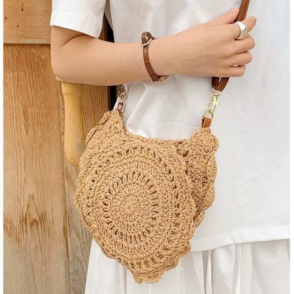 Bolso Redondo Tejido con Diseño Floral y Correa Ajustable para Mujer - imagen 5