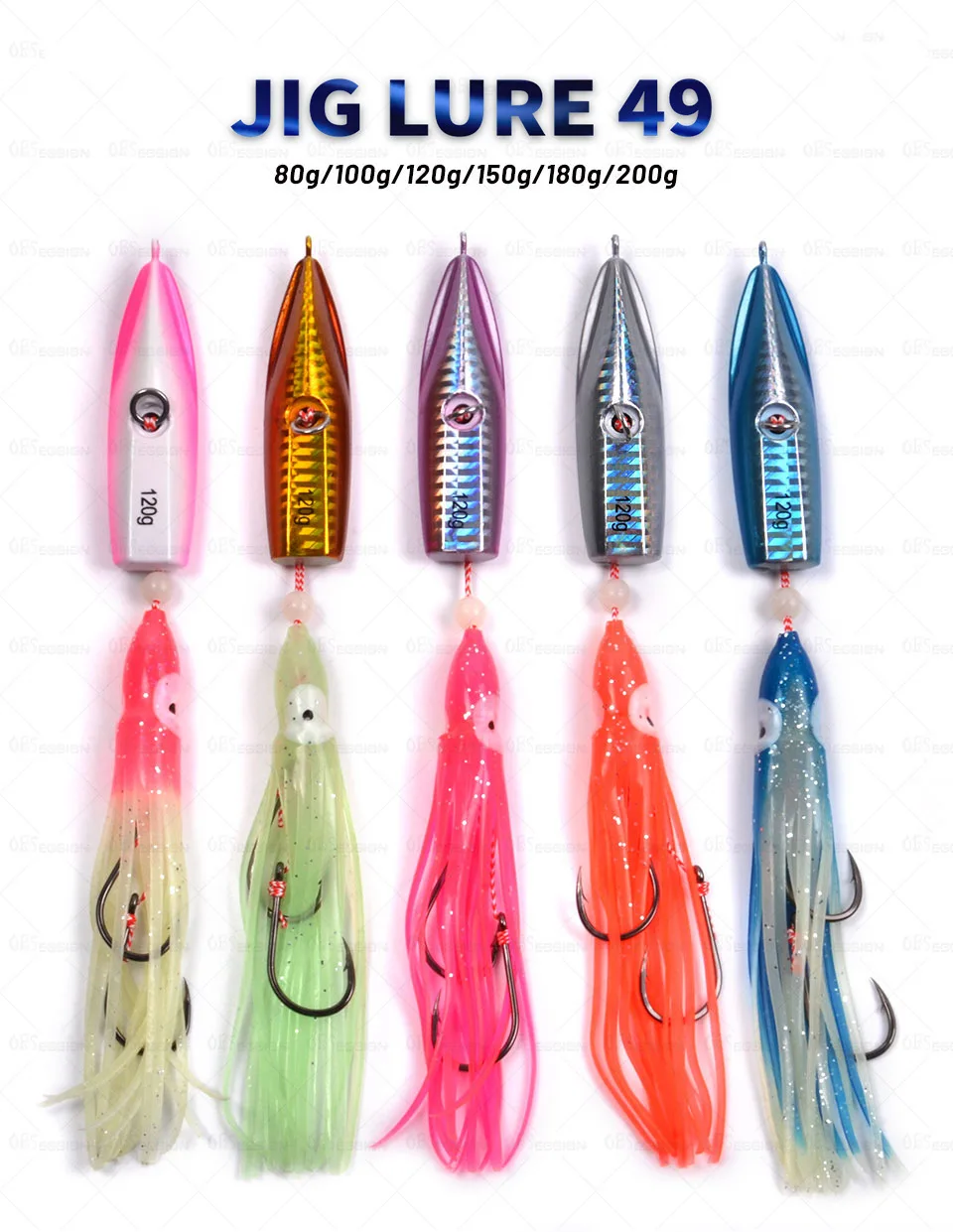 Señuelo jigging luminoso de 100g en color plata