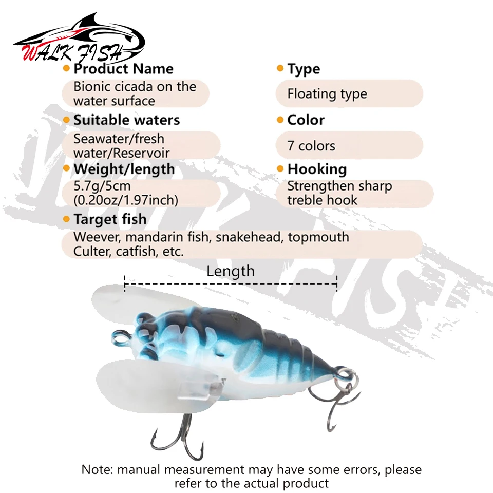 WALK FISH Señuelo de superficie cicada con alas, natación realista - imagen 5