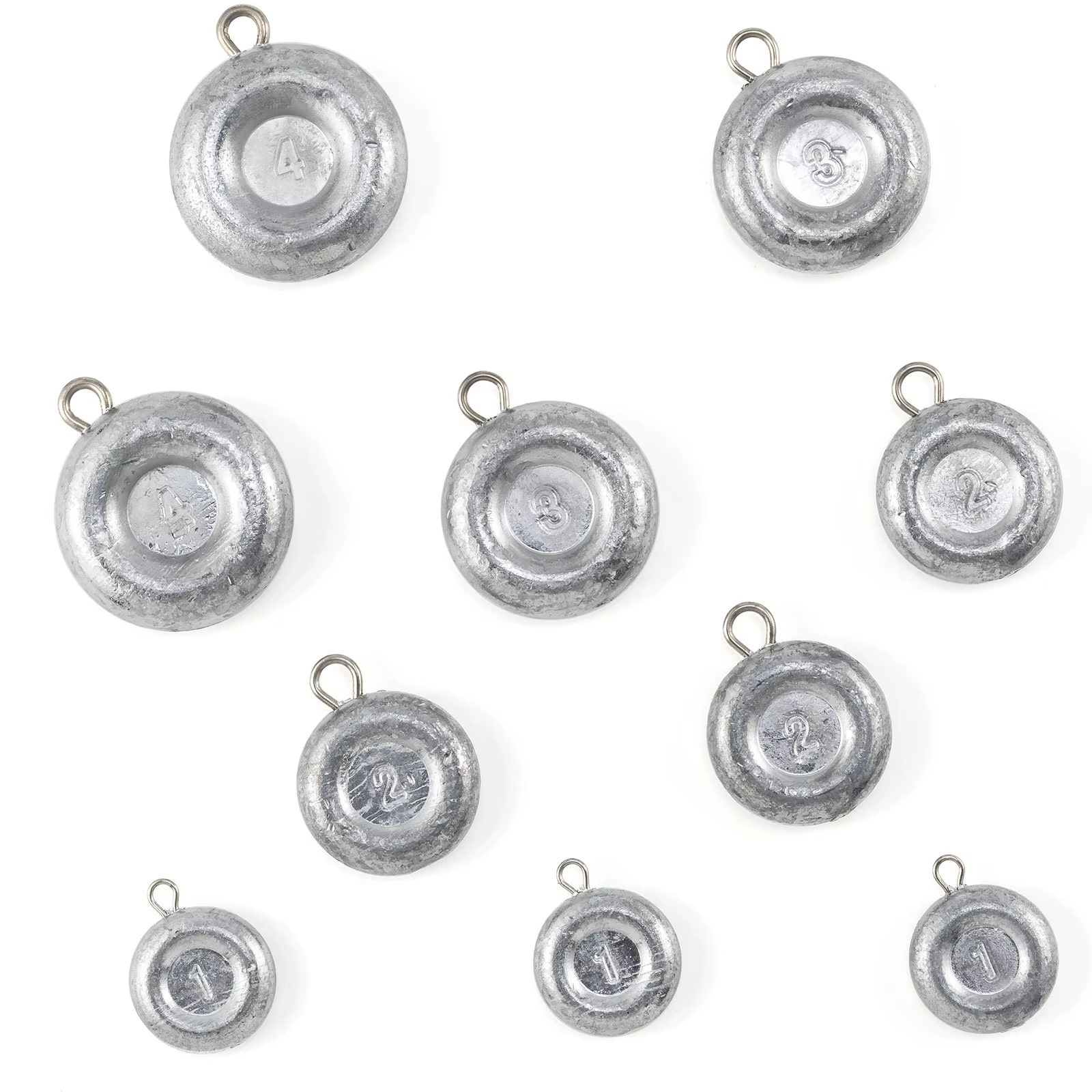 Pack de 10 plomos de disco tipo moneda para pesca
