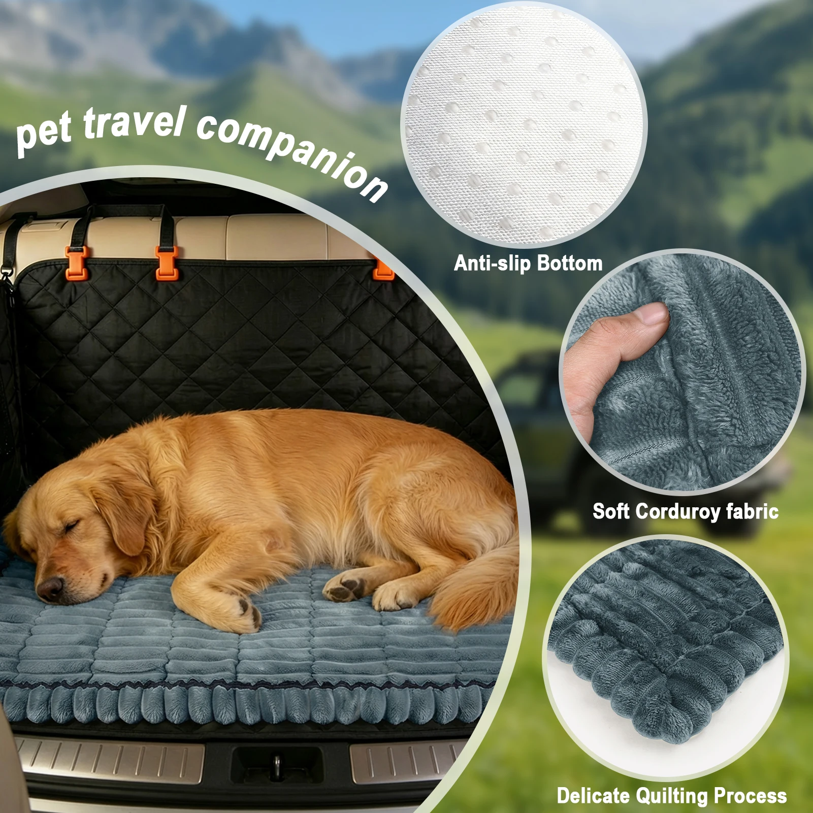 Cama para mascotas asiento trasero con diseño a cuadros