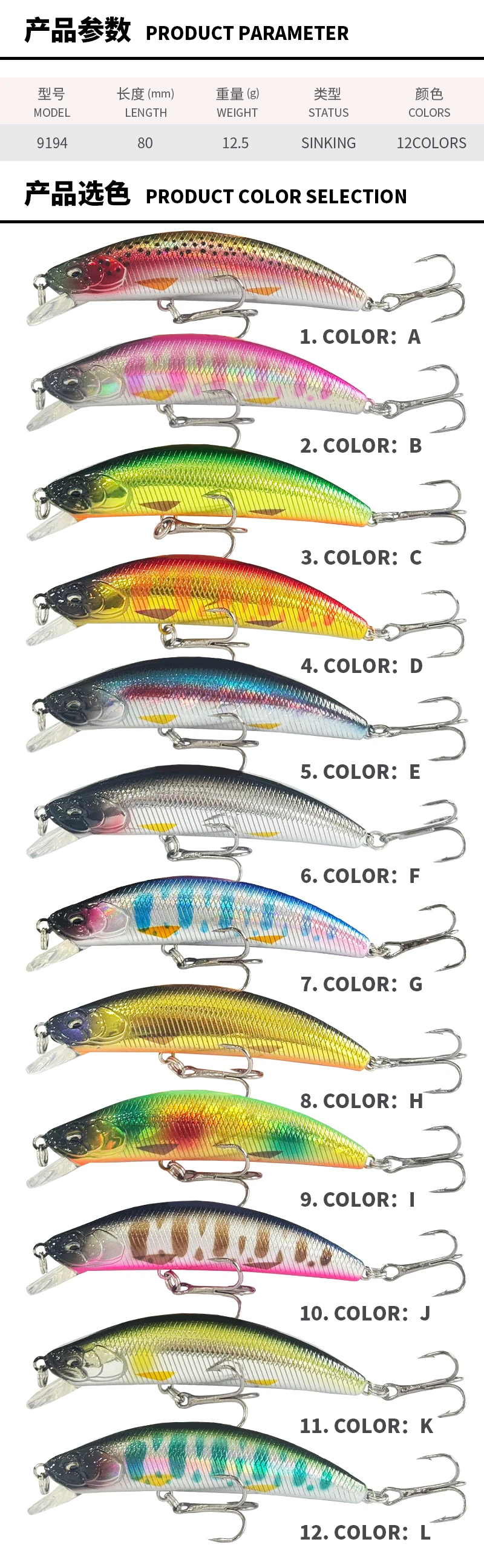 Señuelo minnow hundimiento en acción