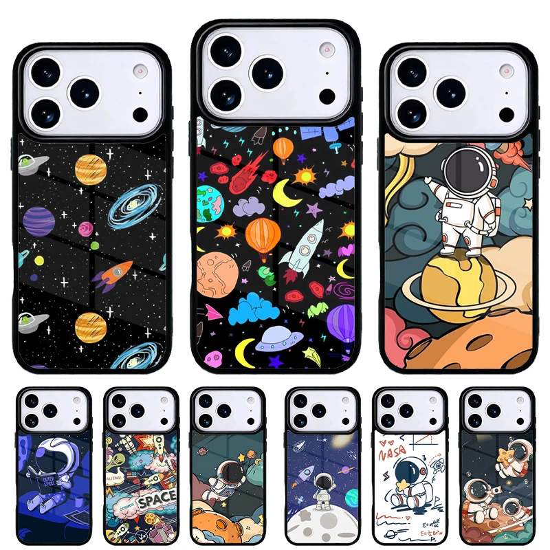 Funda iPhone con diseño espacial de dibujos animados trasera