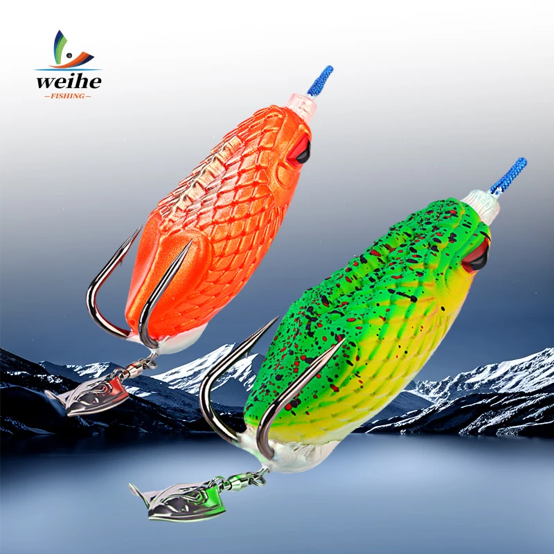 WEIHE carnada blanda de 8 cm 27 g estilo rana con doble anzuelo y ranura de sangre - imagen 2