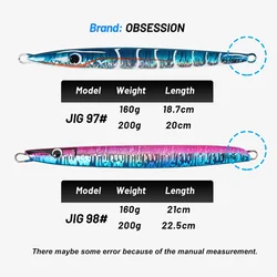 Anzuelos Jig Metálico Largo Obsession J98 para pesca vertical