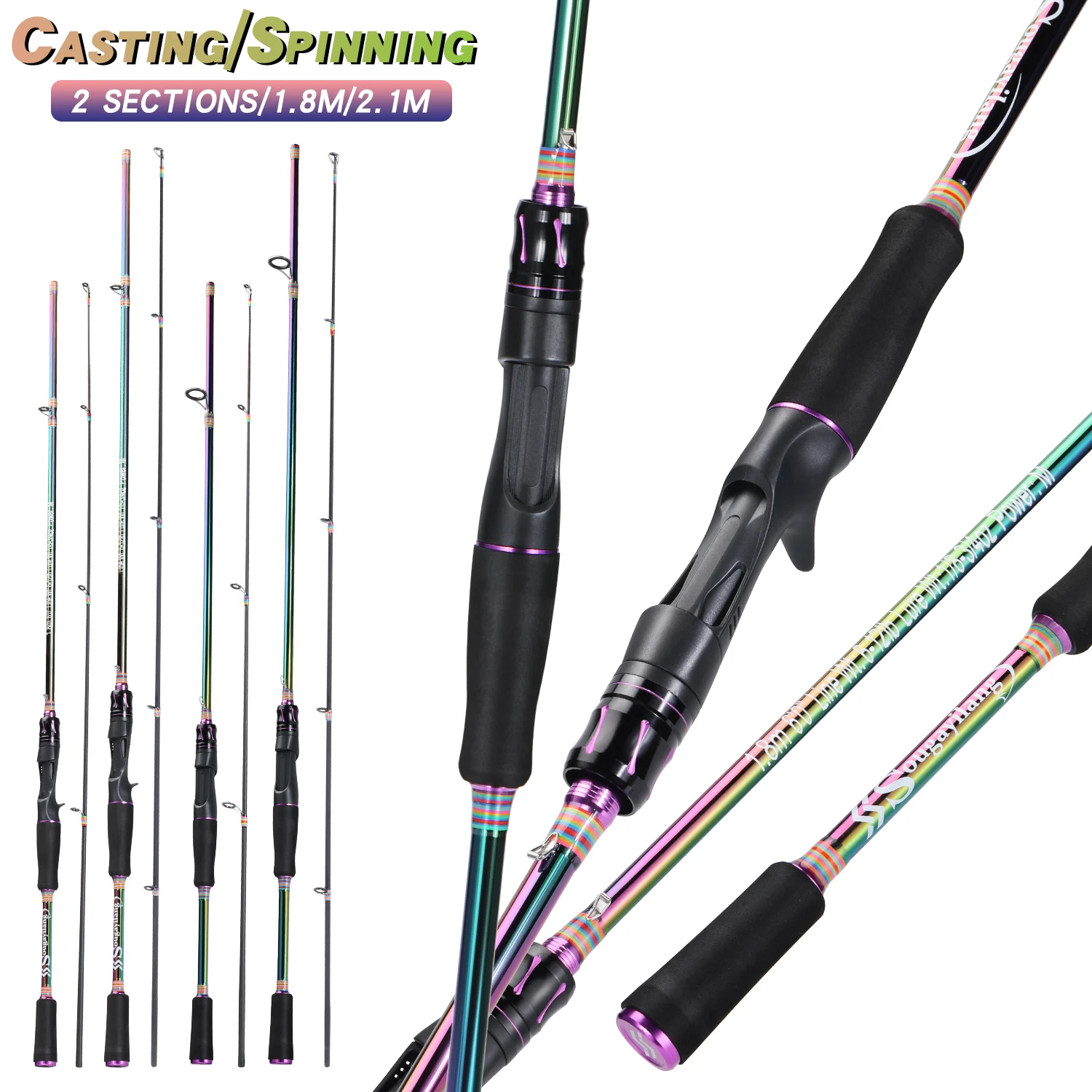 Caña baitcasting Sougayilang fibra de carbono para lubina y trucha