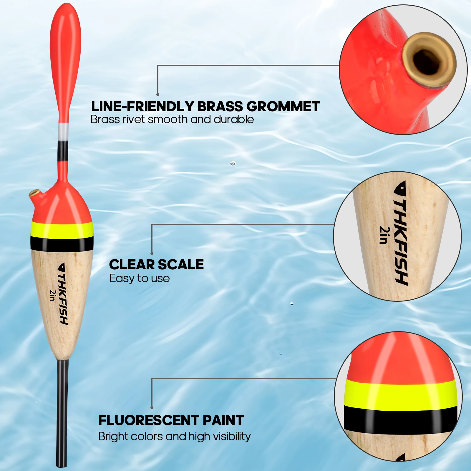 THKFISH Boyas Flotantes Antideslizantes – 2‑3" para panfish y lubina
