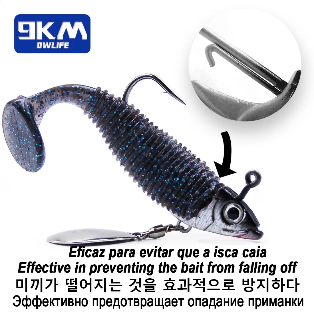 Perfil realista del jig head 9KM con cabeza de pez biónica
