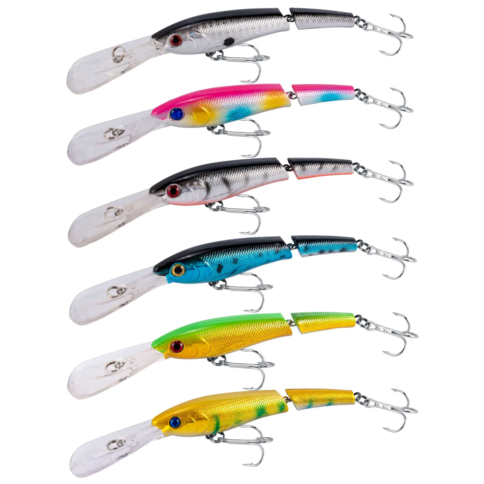 Señuelo Jerkbait multiarticulado con acabado realista y ojos 3D