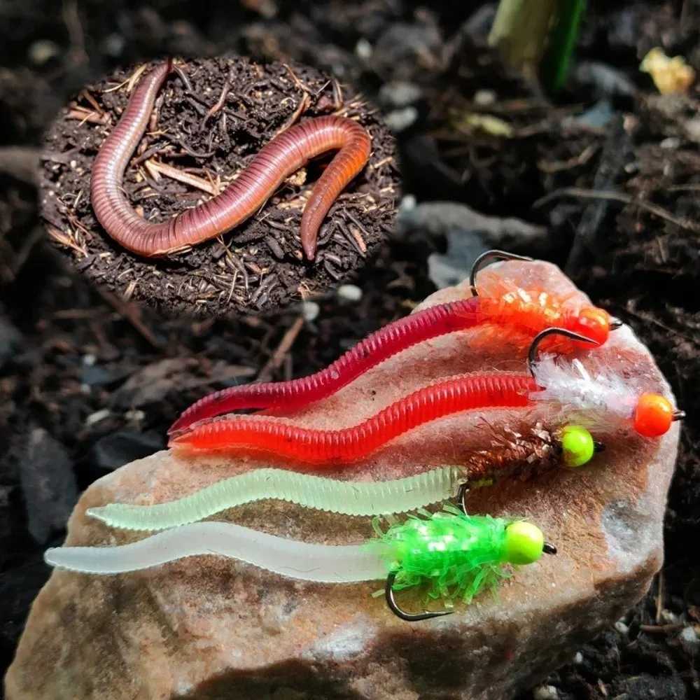 Glow Soft Bait Lombriz Luminosa con Gancho – Señuelo de Pesca - imagen 2