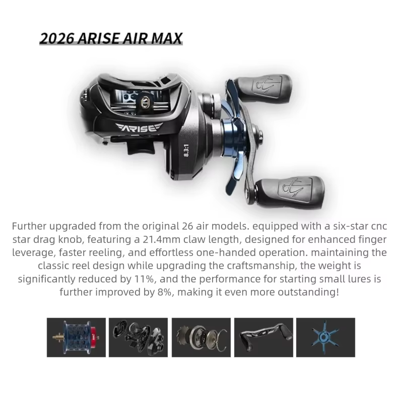 Carrete Micro Baitcasting Haibo 26 Air Max – 147g Fibra de Carbono - imagen 2
