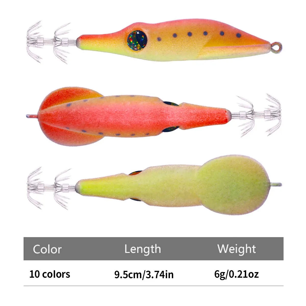 Señuelo de pesca con acabado de calamar y ojos 3D