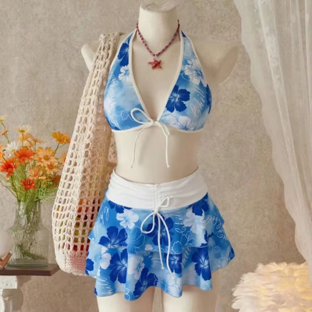 Bikini floral de triángulo chic de verano con tirantes finos - imagen 2