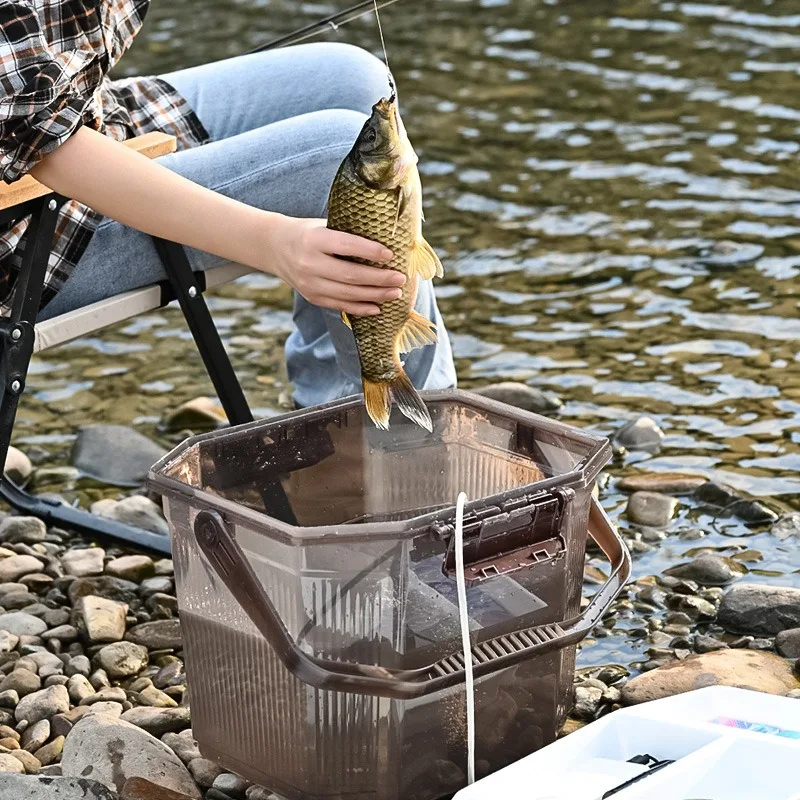 Caja de pesca con asiento, cubo reforzado y tapa para transporte - imagen 5