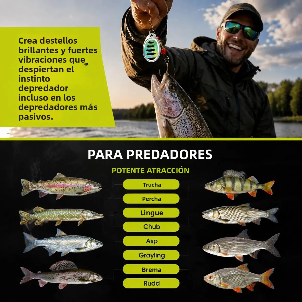 Erchang Señuelos Giratorios con caja de pesca para trucha
