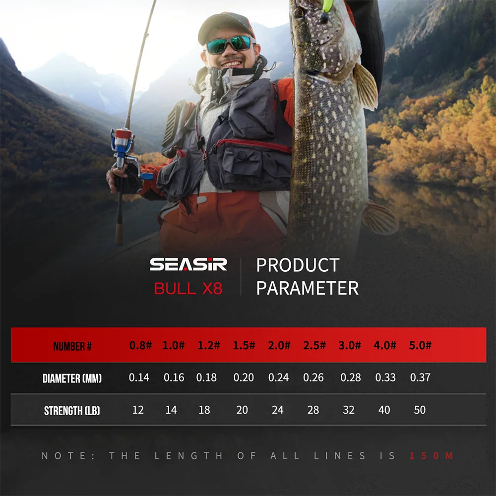 Seasir RedBull 8 línea trenzada de pesca, alta resistencia