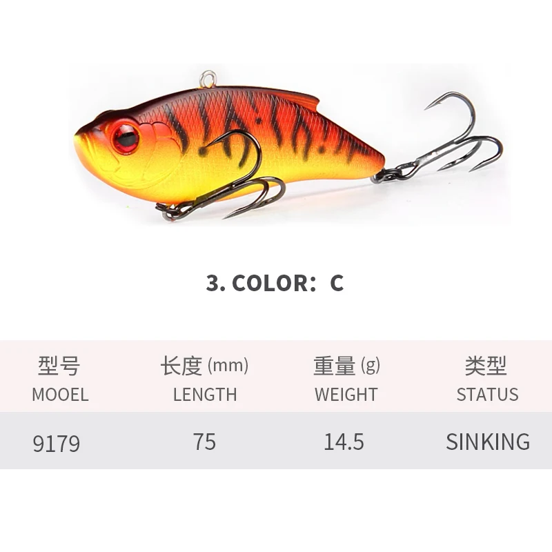 Mini Crankbait 75mm 14,5g – Señuelo de hundimiento con triple anzuelo vibratorio - imagen 4