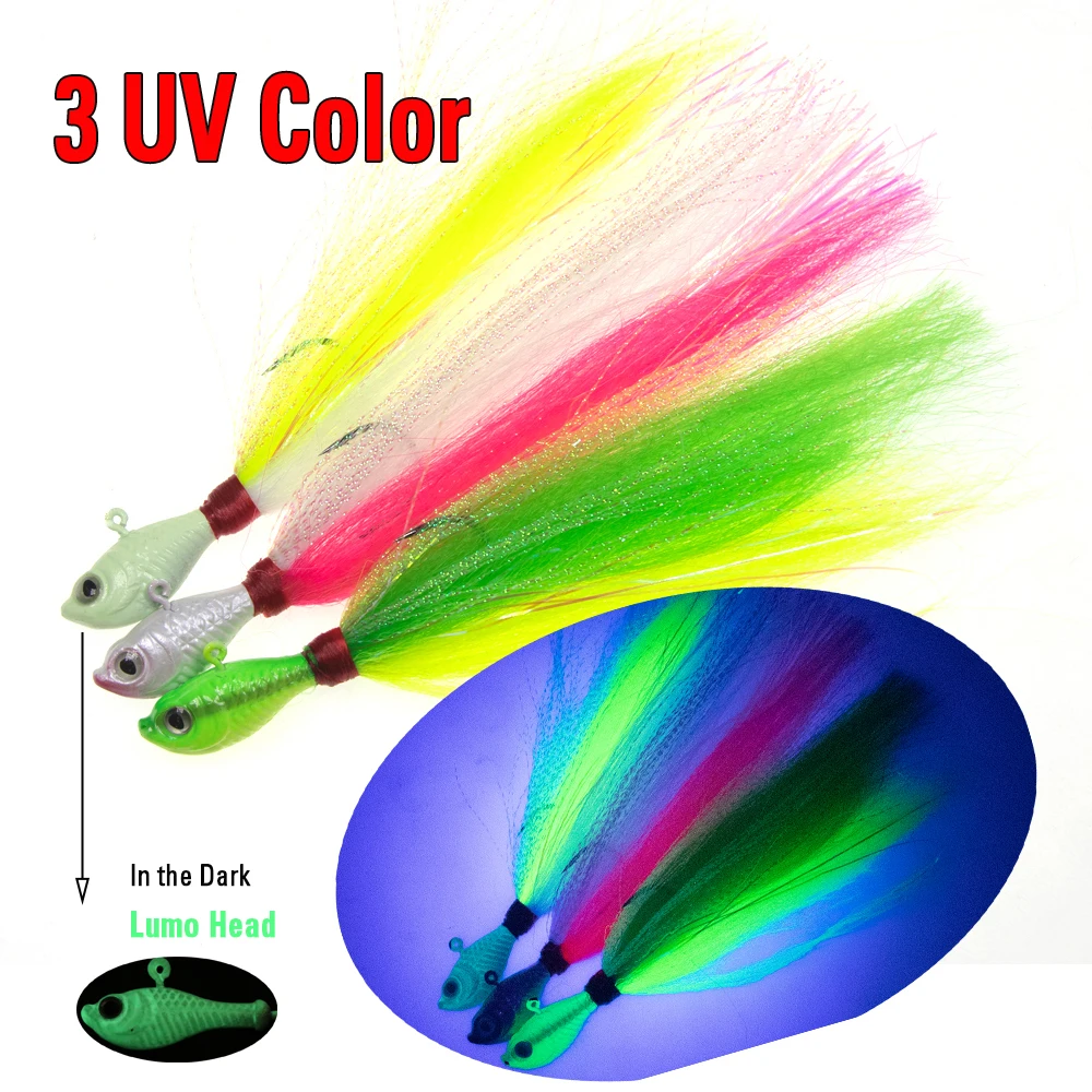 Jigeecarp Hair Jig Head con pelo para vinilo fluke, invierno lubina - imagen 3